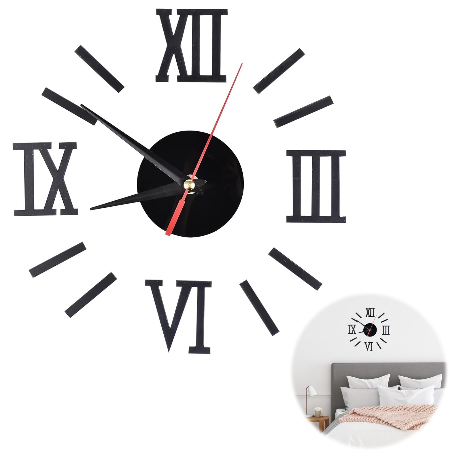 Jiayaus 3D DIY Frameless Wall Clock, Large Modern Roman Numerals Mirror Sticker, Round Wall Clocks Decoration for Home, Living Room, Bedroom, Office, Hotel