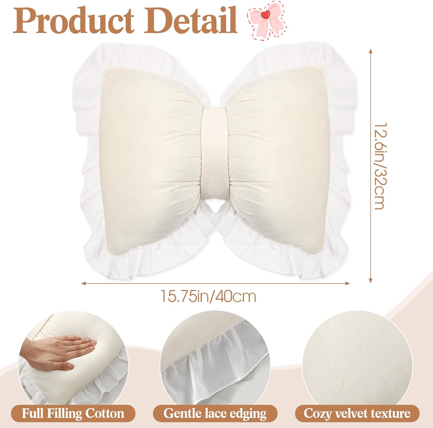 yousoontic 2 pcs bow pillows 15.7 * 12.6 in coquette throw pillow cute bow shaped cushion plush lumbar decorative for girls room bed sofa couch car(velvet,white) white velvet