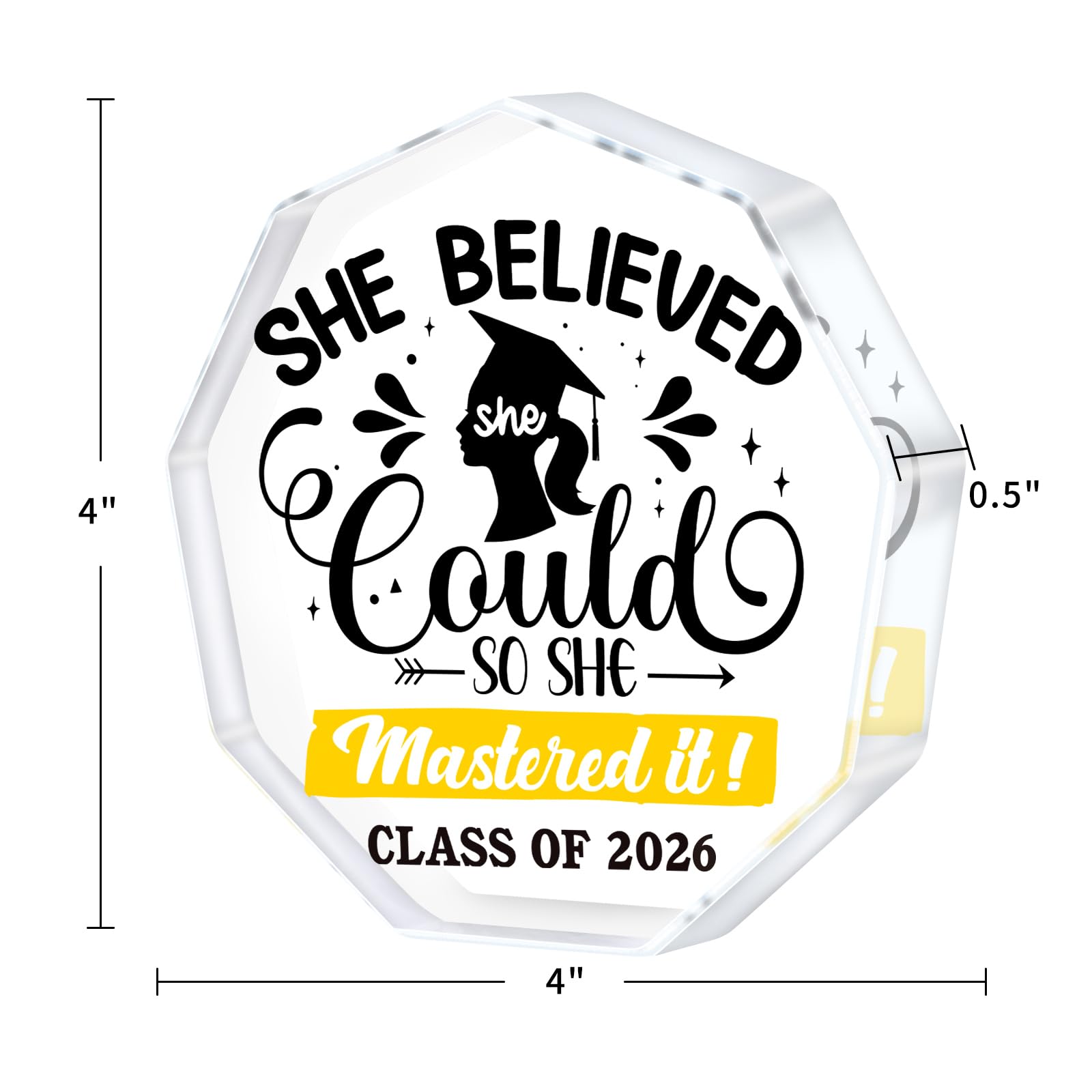 WaaHome Masters Degree Graduation Gifts 2026 - She Believed She Could So She Mastered It Graduation Gifts for Her Girls Women Daughter, Class of 2026 Masters Graduation Keepsake and Paperweight