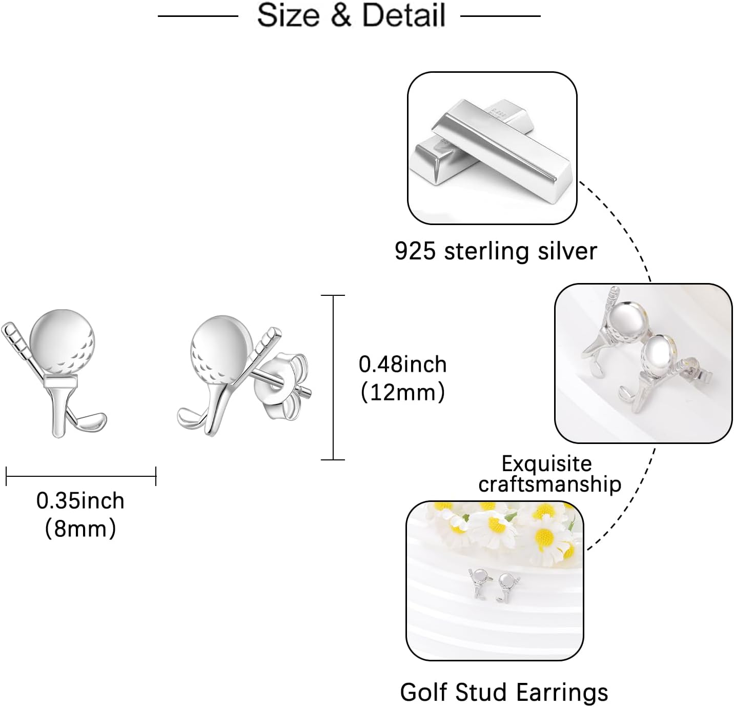 Golf Stud Earrings for Women - 925 Sterling Silver Golf Ball Earrings Hypoallergenic Sports Themed Jewelry Gifts for Duughter Golfers Lover - Image 6