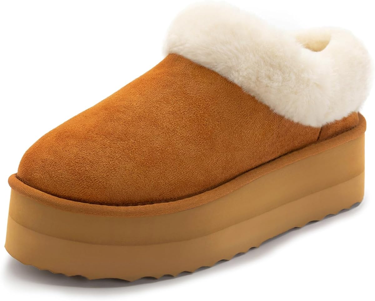 Zapatillas de plataforma Athlefit para mujer, zapatillas de invierno cálidas y esponjosas de gamuza, zapatos para casa interior y exterior