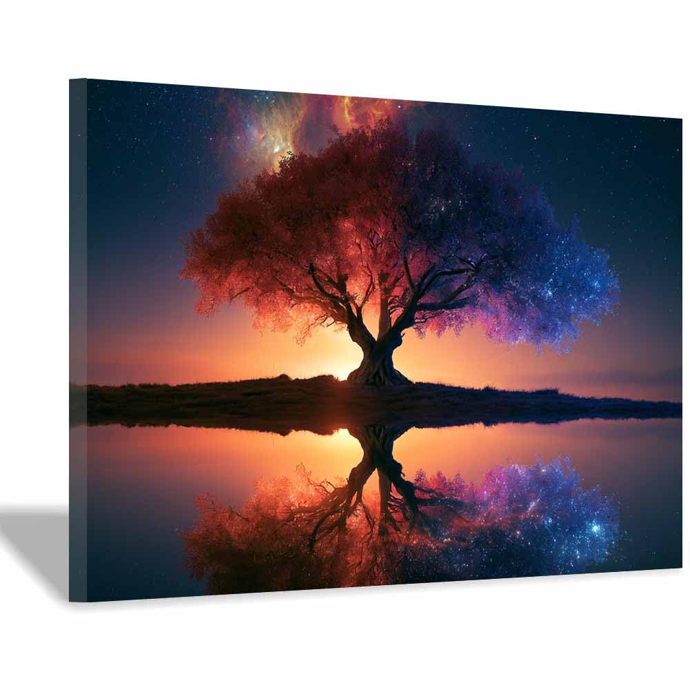 HOQIU Canvas Wall Art Glowing willows tree tree poster, landscape wall art, for Living Room Bedroom Bathroom.(Multicolor)-60x80cm Framed