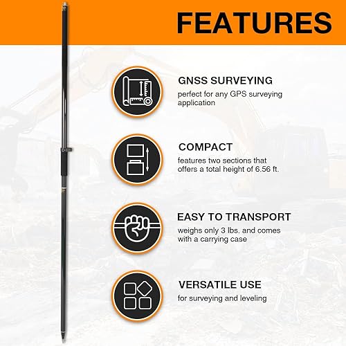 Miniatura 4 de Varilla GPS Rover de aluminio  6.5 pies6.6 ft 2 secciones diseño GPS poste para topografía e ingeniería  RTK GPSGNSS accesorio  Incluye vial de