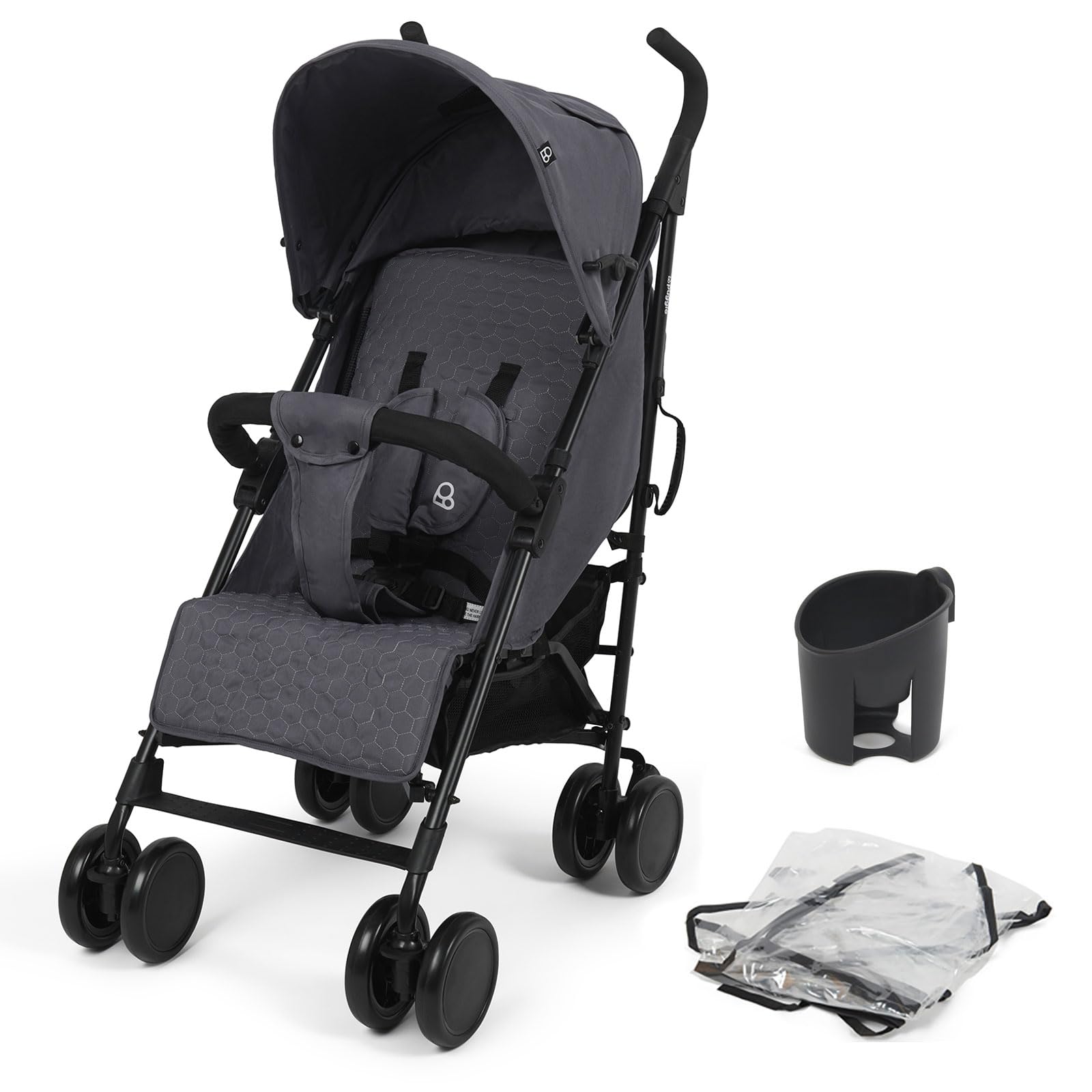 Puggle Litemax Pushchair with Rain Cover & Cup Holder - Slate Grey