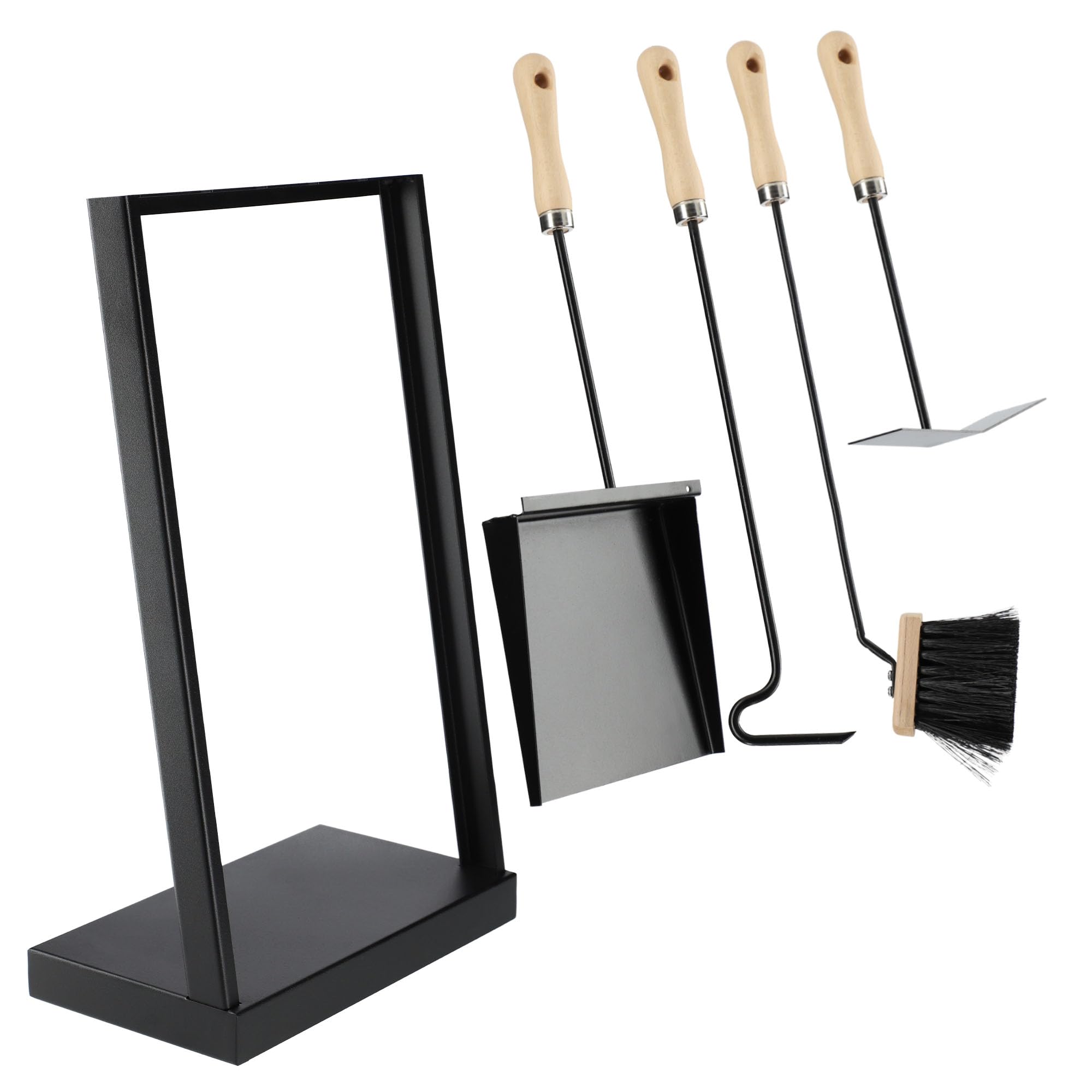 KADAX Moderno juego de utensilios para chimenea, juego de 5 piezas para chimenea, juego de accesorios para chimenea con atizador, pala para cenizas, escoba de chimenea, rascador de cenizas y soporte