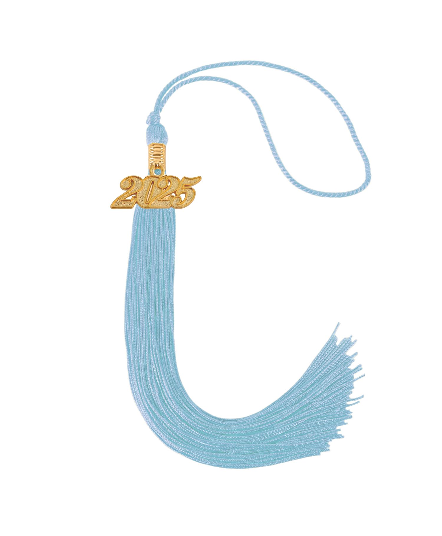 Graduation Single Color Tassel with Date Drop 2025(Sky Blue Tassel,Gold Charm)