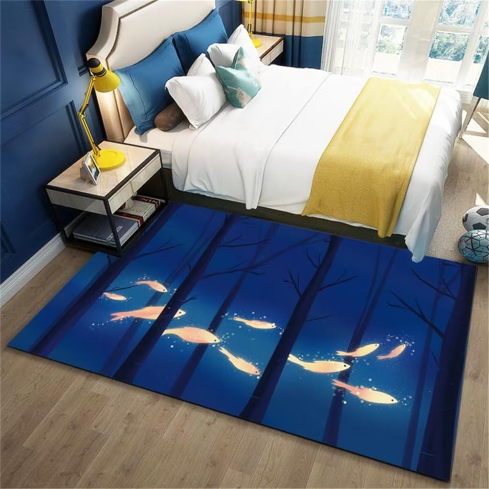 Tapis doux pour chambre fille fini le sol froid avec ce revêtement bleu abstrait 180x250