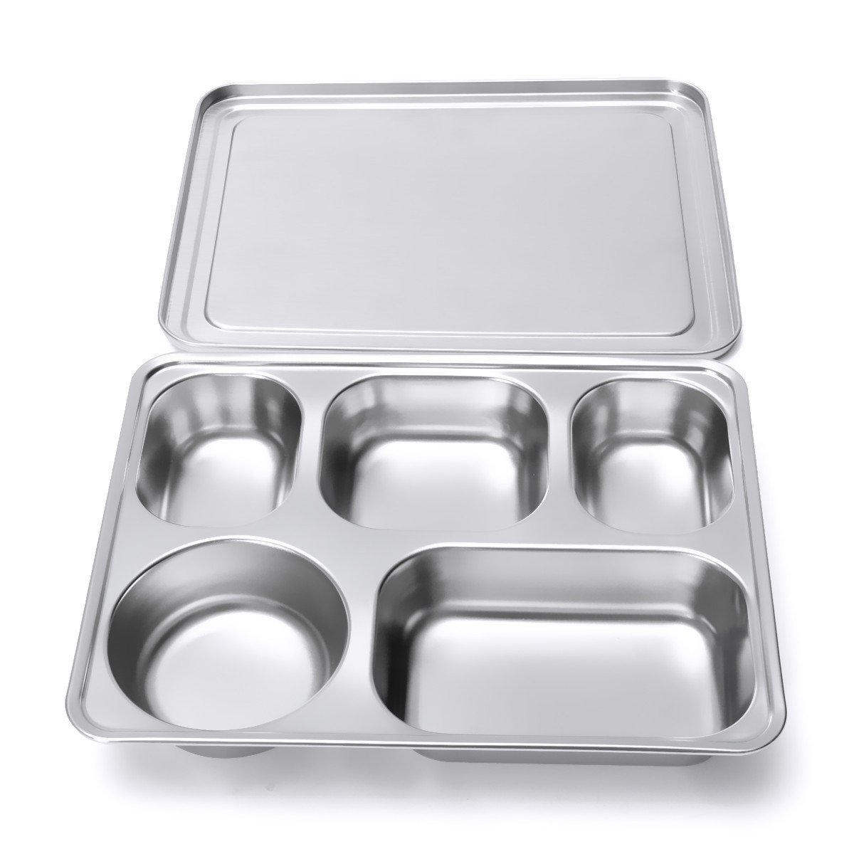 RanDal En Acier Inoxydable Alimentaire Service Plateau Cantine Cafétéria Divisé Lunch Box Bento Container Avec Couvercle