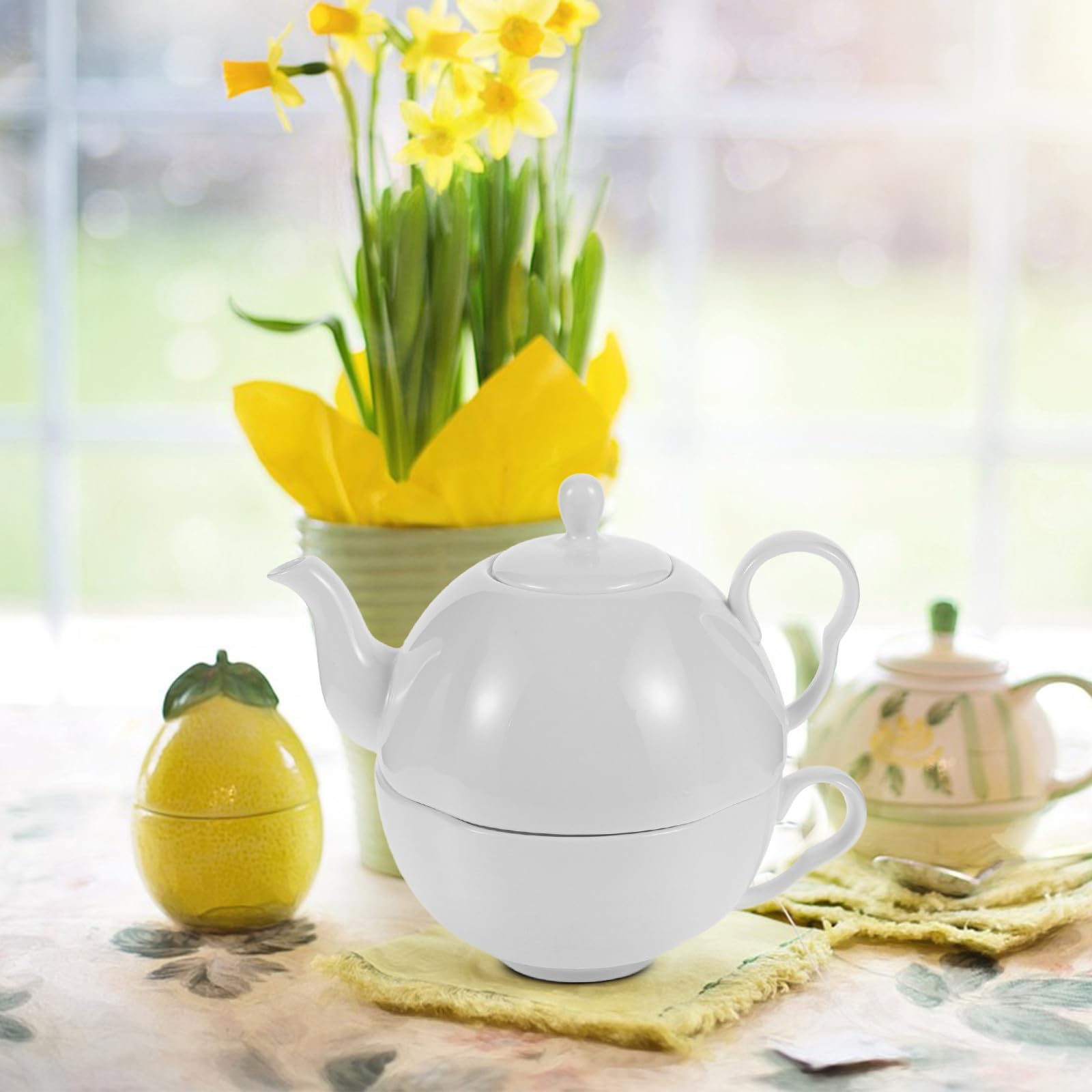 KOMBIUDA Service à Thé Une Pièce 620ml en Porcelaine Blanche, Style Anglais