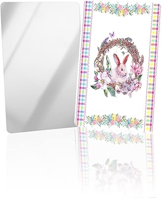 OComster Easter Spring Compact Mirror Bulk 4 Pack Card Mirror, Bunny Wreath Colorful Checkered Small Compact Mirror for Purse, Rectangular Handheld Pocket Makeup Mirror