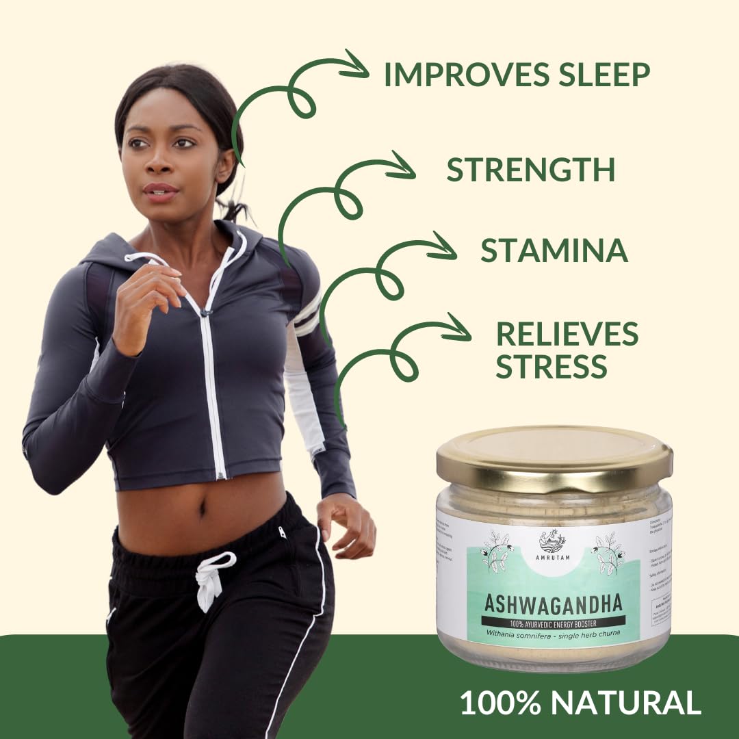 AMRUTAM Ashwagandha Powder/Churna - 125g | Boosts Strength, Stamina & Energy | Anxiety & Stress Relief | Improves Sleep | Withania Somnifera | 100% Pure & Natural | AYUSH Certified — Amazon image 2