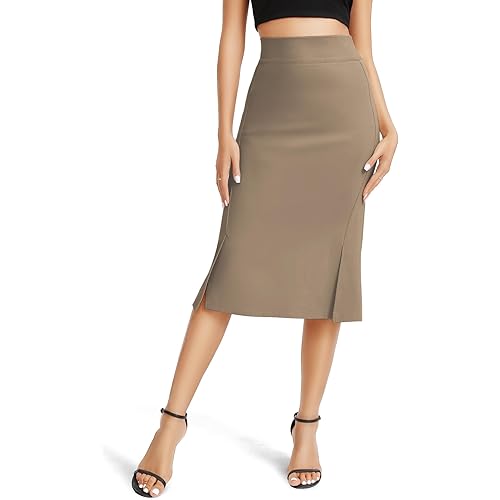 Urban CoCo Women's Stretch Office Fishtail Pencil Skirt High Waist Bodycon Midi Skirt with Slit
