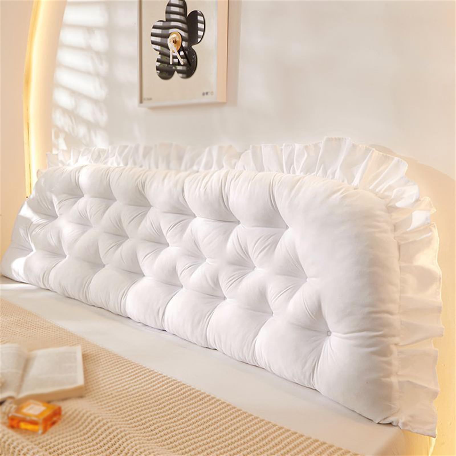 Almohada cilíndrica de lectura larga con lazos, 50 x 180 cm, funda extraíble, cojín de apoyo para cama y sofá, almohada de posicionamiento ergonómica, ideal para comodidad y relajación