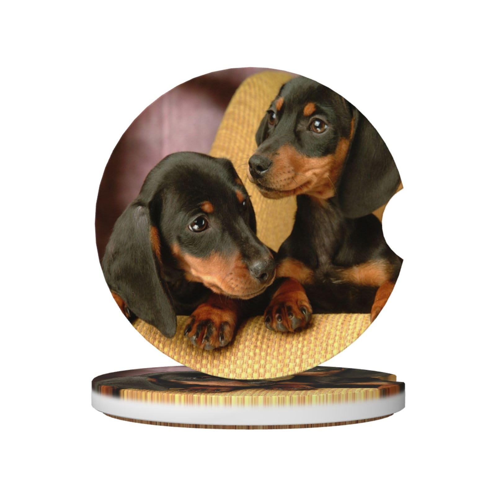 Animal Miniature Dachshund, Car Cup Holder Coasters 2 Pack, Absorbent Ceramic Car Coasters with Non Slip Cork Base