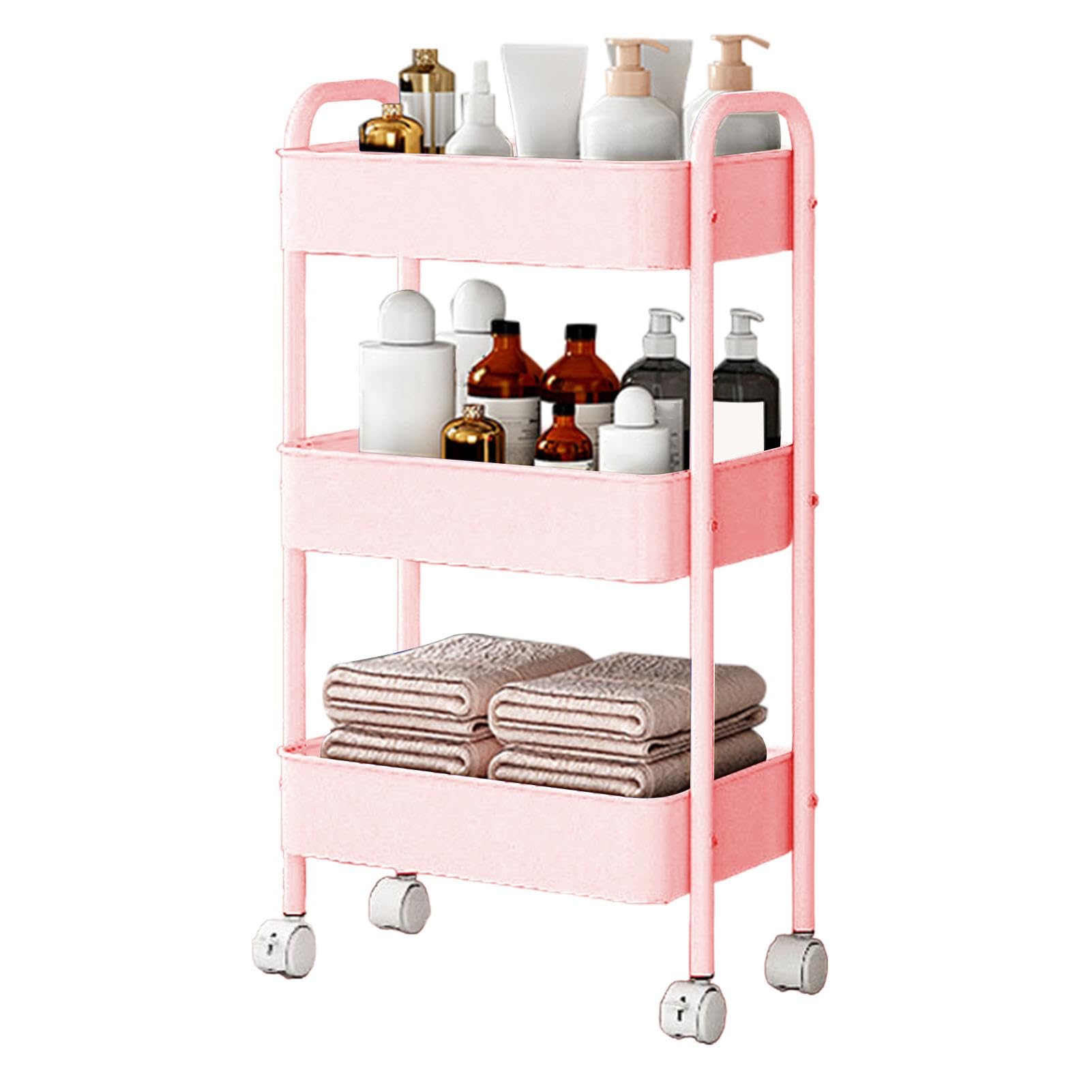 Carrello della Spesa Pieghevole,portaoggetti con Ruote,per Libri|portautensili Multifunzionale da Cucina 3 Ripiani,Organizer Mobile