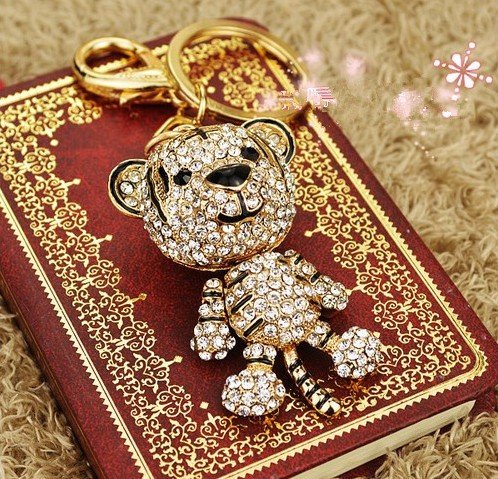 Gold Tone Rhinestone Tiger Design Keychain Keyring Charm #TOP7