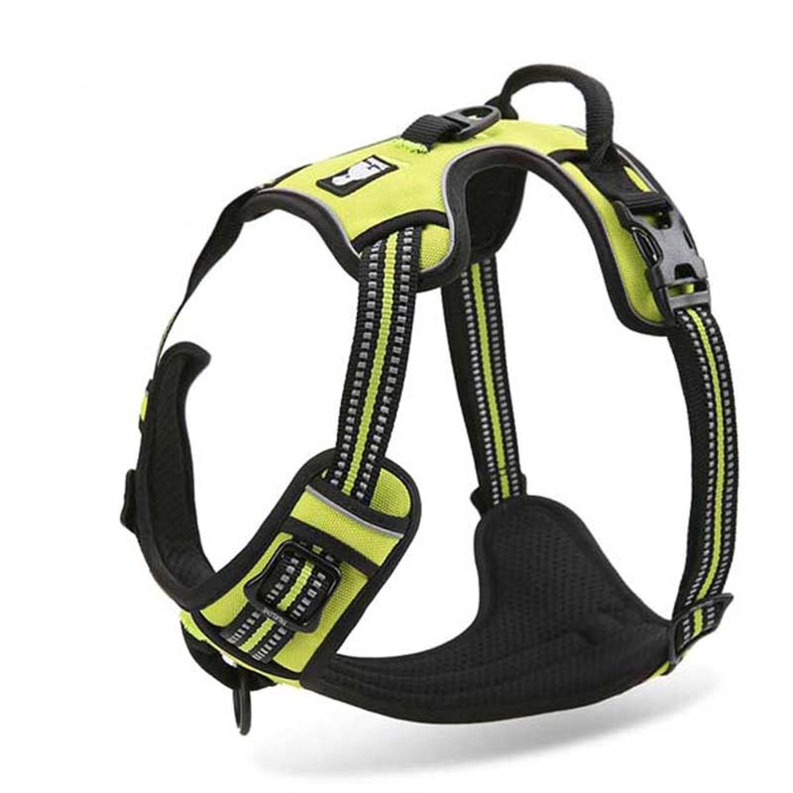 Reflectante de nylon grande mascota perro arnés de servicio durante todo el día clip de perro engrosado ajustable seguridad coche plomo cuero mascota L69-81cm pecho neón amarillo claro