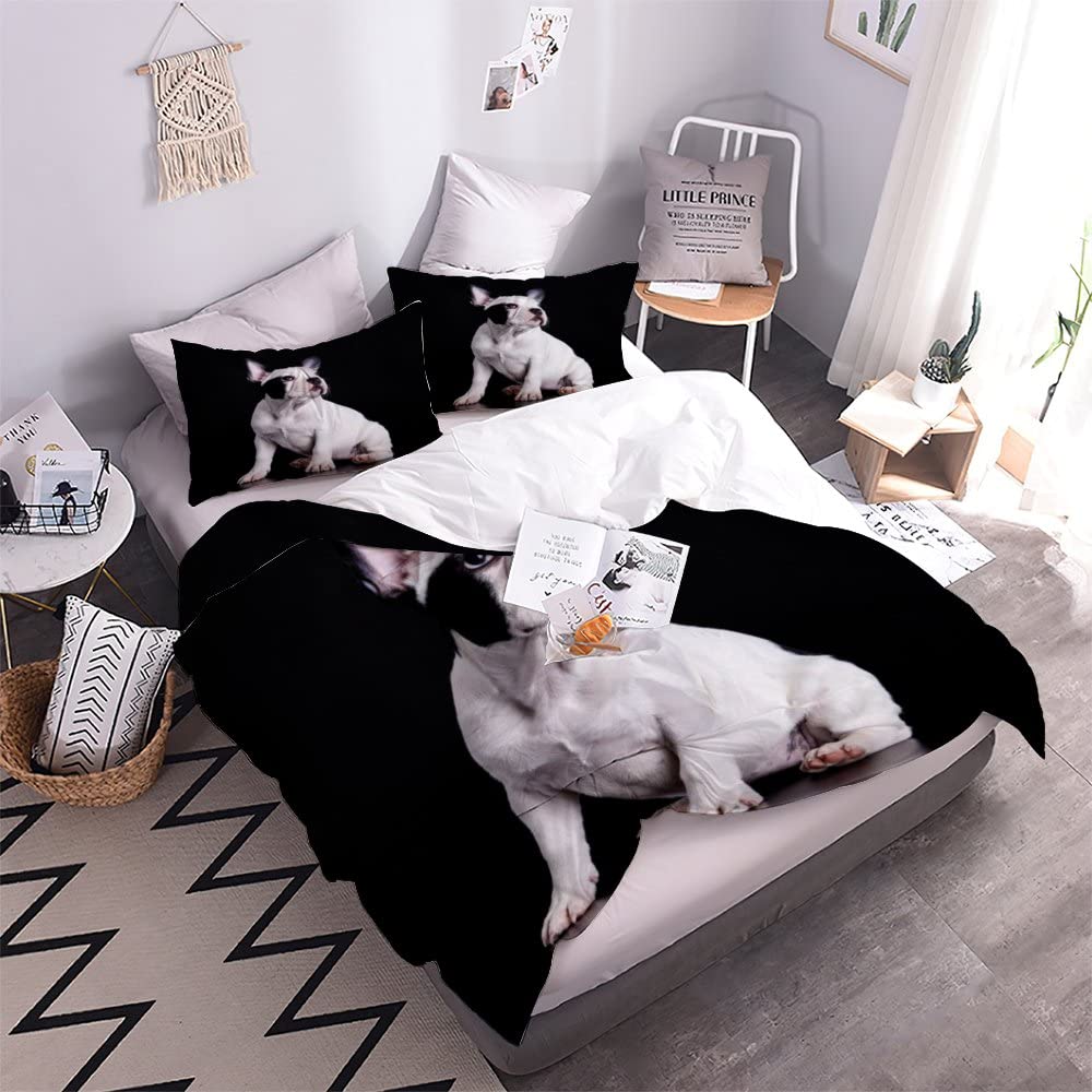 Hunde-Bettwäsche-Set, Niedliche Bulldogge, Bettdecke, Set Für Kinder, Jungen, Mädchen, Teenager, Zimmerdekoration, Kawaii, Welpen, Hundedecke, Lustige Worte, Bettbezug-Set, 3-teilig, Volle Größe