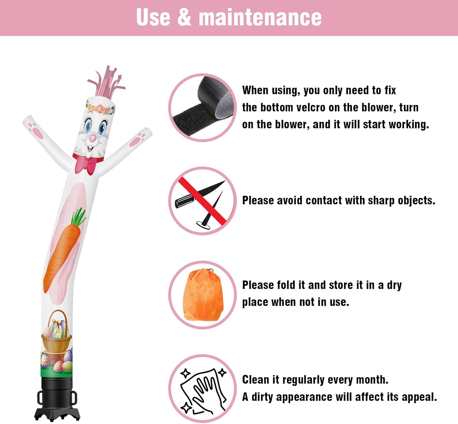 6FT Tall Easter Bunny Inflatable Tube Man (9''Diameter) Wacky Wavy Dancing Guy for Outdoor Decoration Advertising Business Promotion - Easter Theme (Blower Not Included)