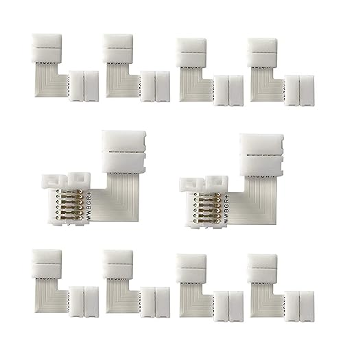 10 unids 6 pines en forma de L conector sin soldadura LED tira de luz, RGBWW 12MM ángulo recto esquina sin soldadura conexión para SMD 5050 RGBCCT