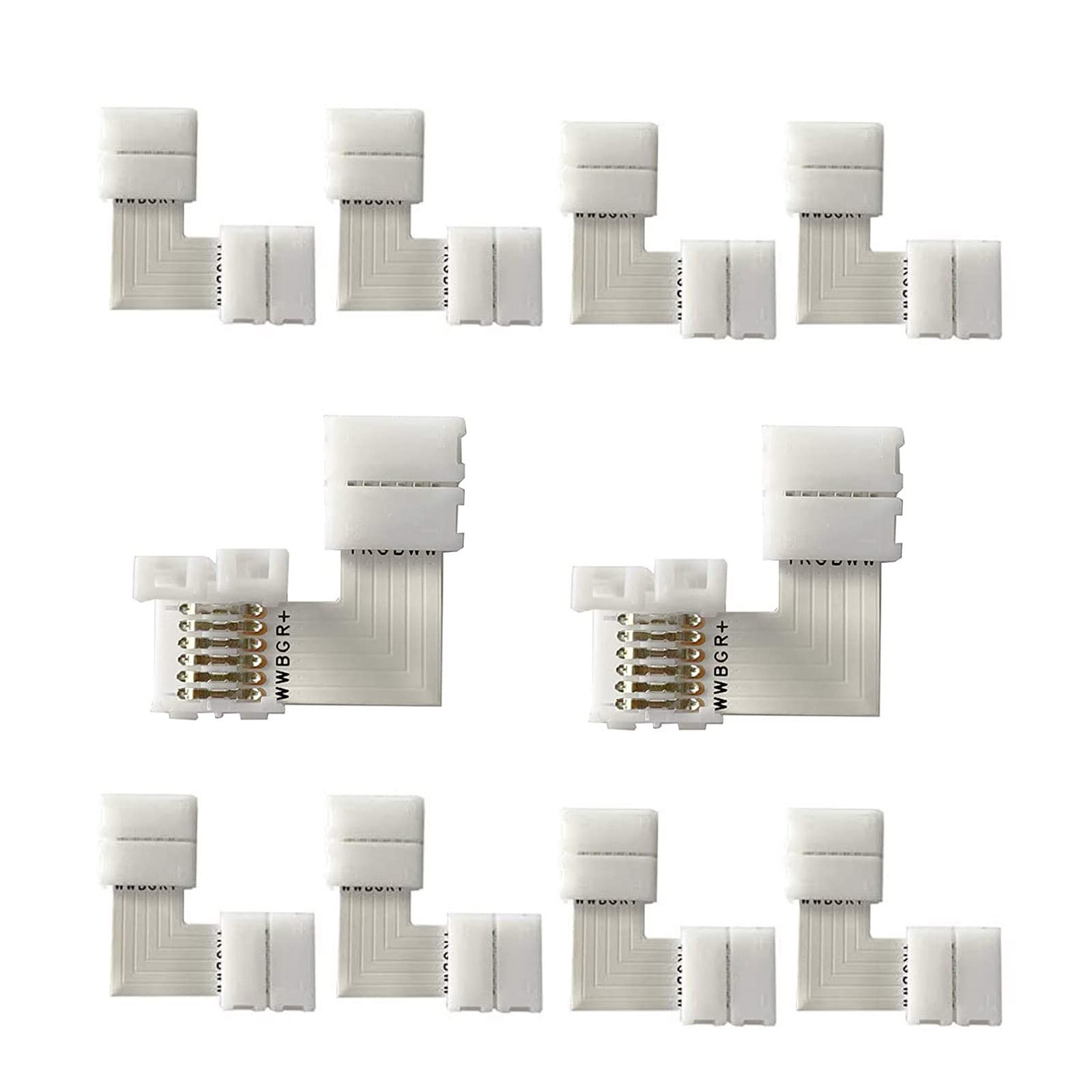 10PCS 6 Pins L Shape Solderless Connector LED Strip Light, RGBWW 12MM Right Angle Corner Solderless Connection for SMD 5050 RGBCCT LED Strip