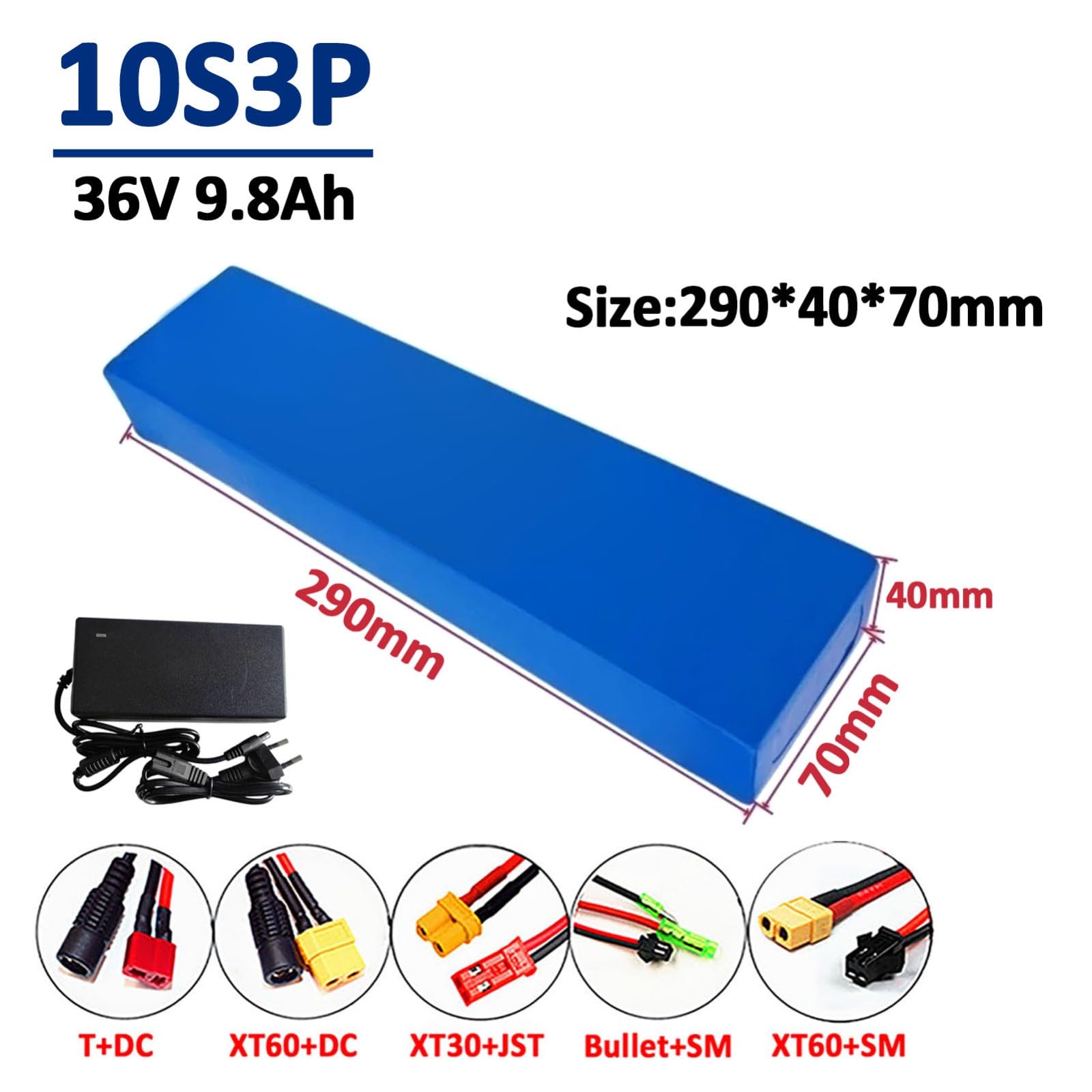 Batería para Bicicleta Eléctrica De 36 V 9,8 Ah 10S3P, Batería De Iones De Litio para Bicicleta Eléctrica, Batería para Patinete Eléctrico con Protección BMS Y Cargador.