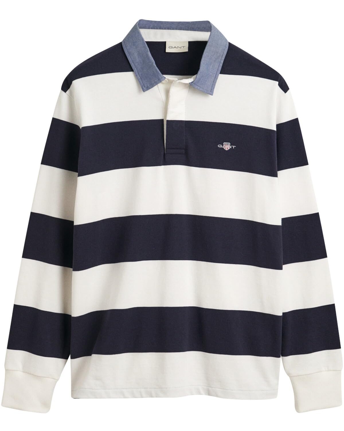 GANT Men's Reg Chambray Stripe Heavy Rugger T-Shirt, Eggshell, XXL