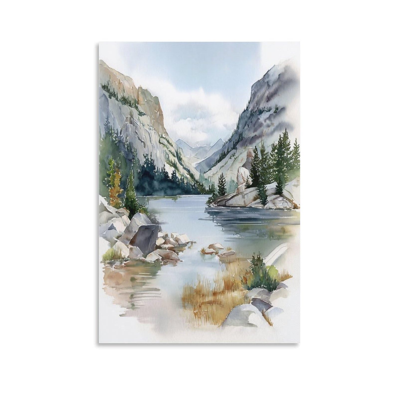 XWYMXZ Lake Louise Tree Watercolor 20x30inch(50x75cm) Vintage Travel Poster Watercolor Canvas Art
