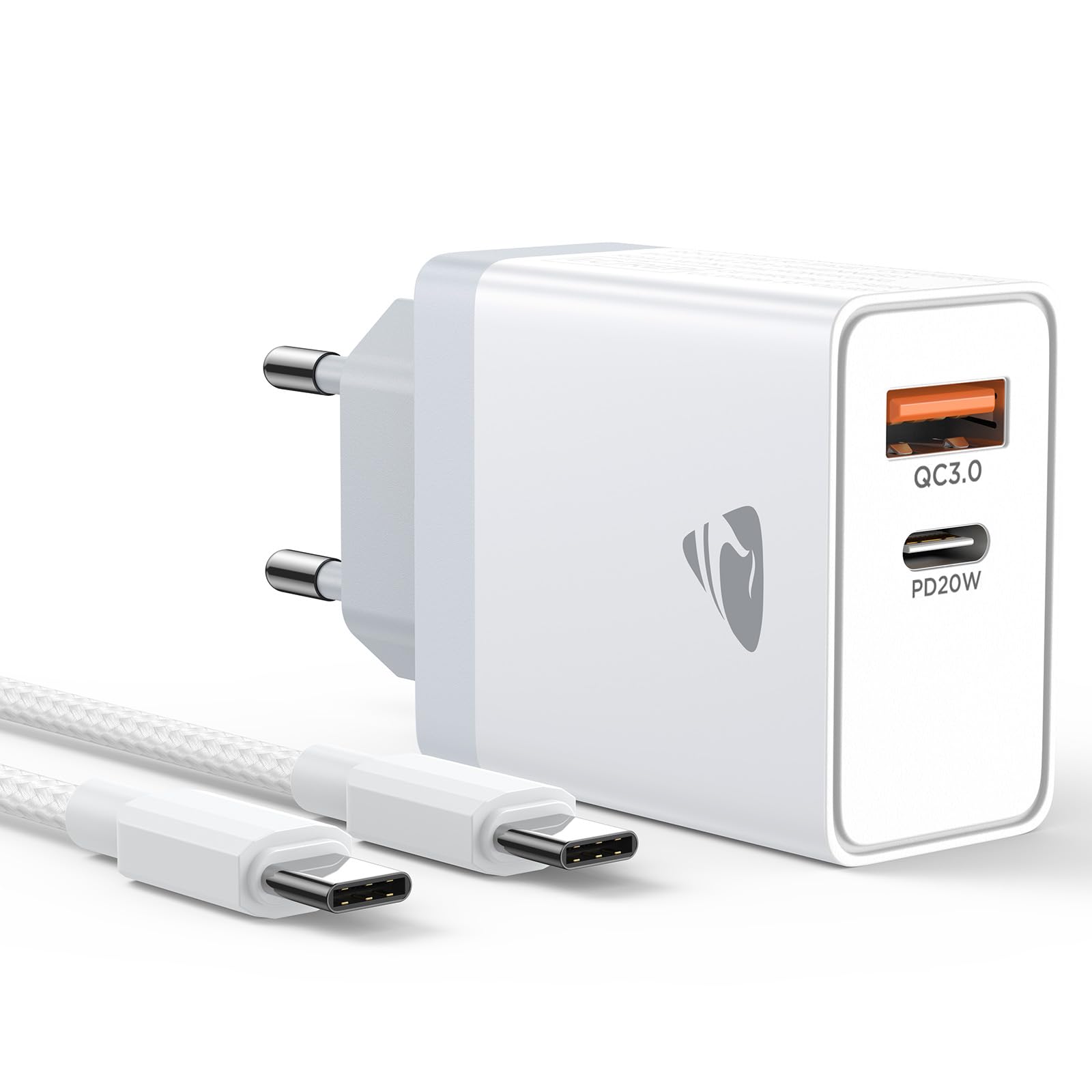 USB C Ladegerät, 2Port USB C Netzteil Ladegerät Mehrfach mit USBC auf USBC Kabel 2M, 20W Schnellladegerät PD 3.0 Power Adapter USB Stecker für iPhone, Samsung,Handys Ladeladapter Ladestecker Charger
