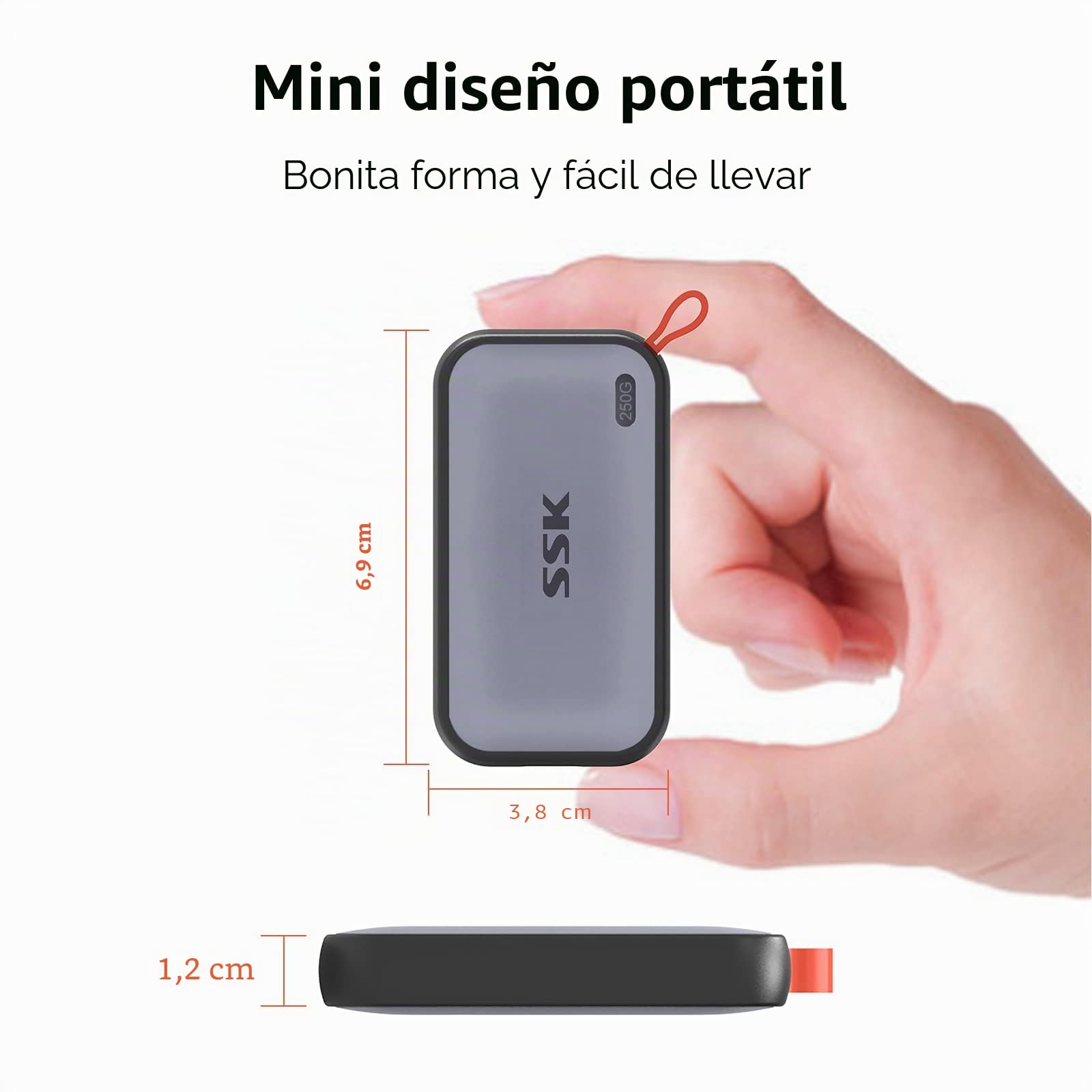 SSK SSD Externo 250GB Portatil Disco Extreme SSD，Velocidad de transmisión Extrema de hasta 1050 MB/s Disco Duro USB 3.2 Gen 2 para teléfonos Inteligentes Tipo c, PS5, Xbox,Macbook y más