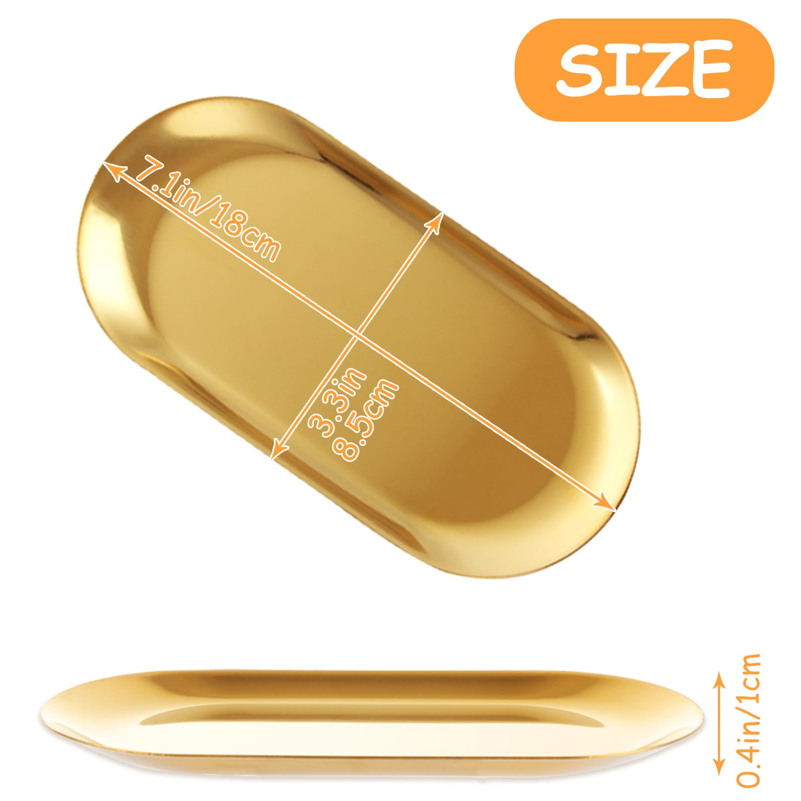 AKOLAFE Set di 10 vassoi da portata in acciaio inox dorati per servire cibo, vassoi in metallo extra piccoli, decorativi, piatti ovali lunghi 17,8 cm, piatti da portata ispessiti per feste, buffet