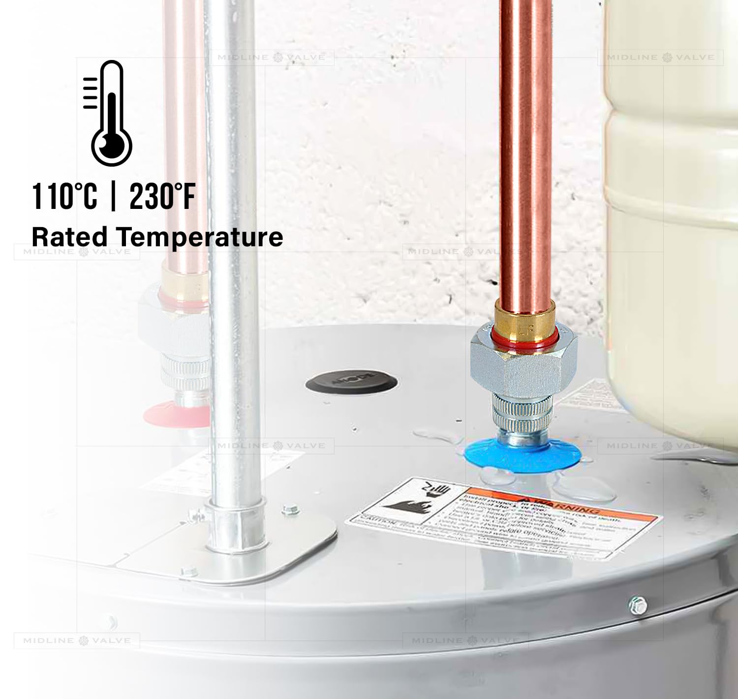 Midline Valve EVGG0034-OM - Tubo de unión dieléctrica (3/4", FIP reduce la electrolisis, latón x acero inoxidable)
