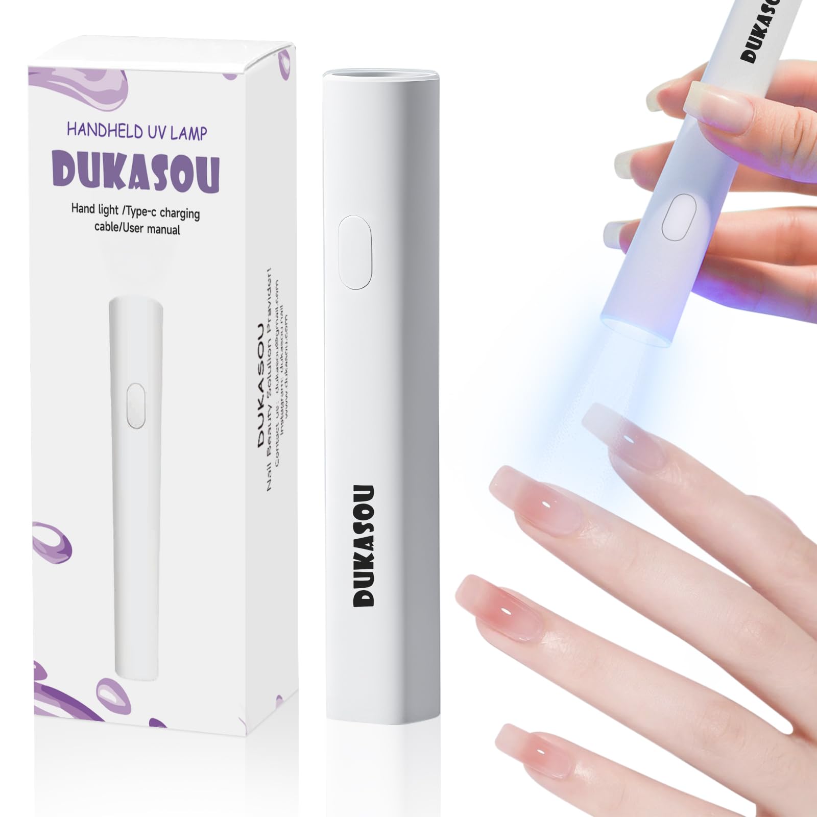 Handheld UV Light for Gel Nails, Portable Mini Nail Light, LED Nail Polish Curing Lamps for Gel Polish, Cordless Rechargeable Nail Dryer with USB for Home DIY Nail Art White