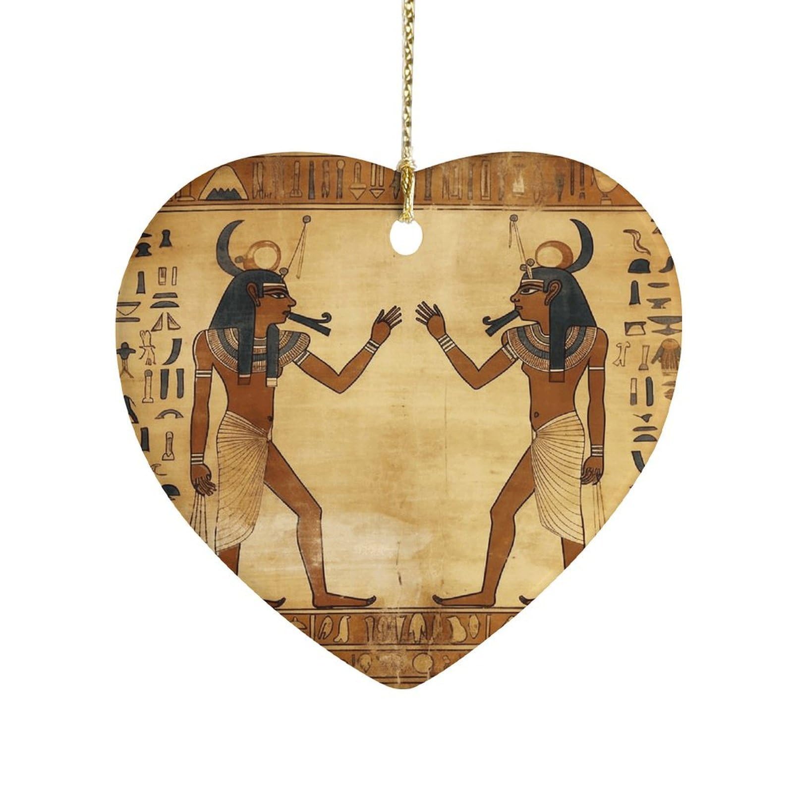 Ancient Egyptian Heart Ornament Precious Heart-Shaped Pendant Idea Ceramic Ornaments with Gold String Personalized Heart Shaped Decoration for Outdoor Party Love