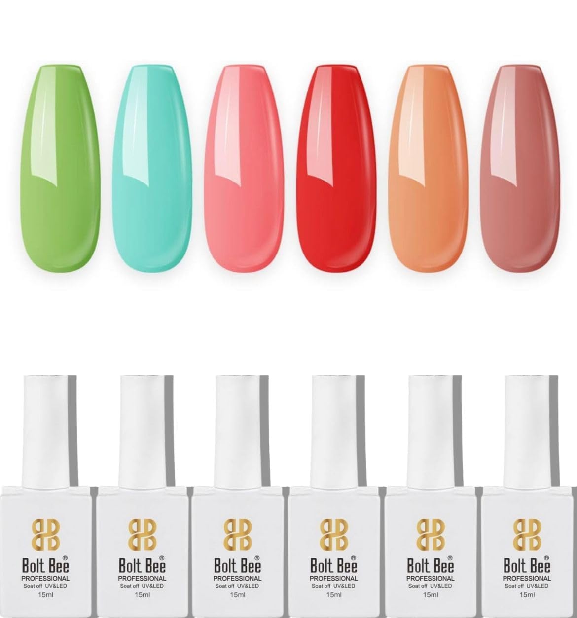 Bolt Bee Gel Nail Polish Kit Set of 6 Colors Nude Pink Romantic Baby Neutral Pink Spring Soak Off LED (27+21+105+47+40+138)-image-18