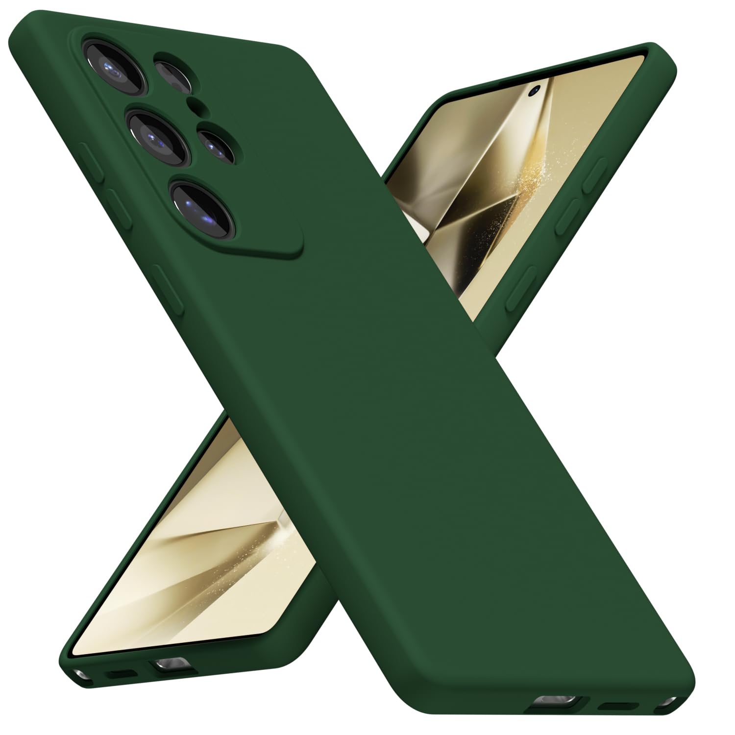 LoeoeL for Samsung Galaxy S25 Ultra Phone Case Silicone, Minimalist Ultra Thin Slim Soft Rubber Gel Solid Color Matte TPU Cute Case for Women Men, Girly Aesthetic Design & Camera Cover, Dark Green