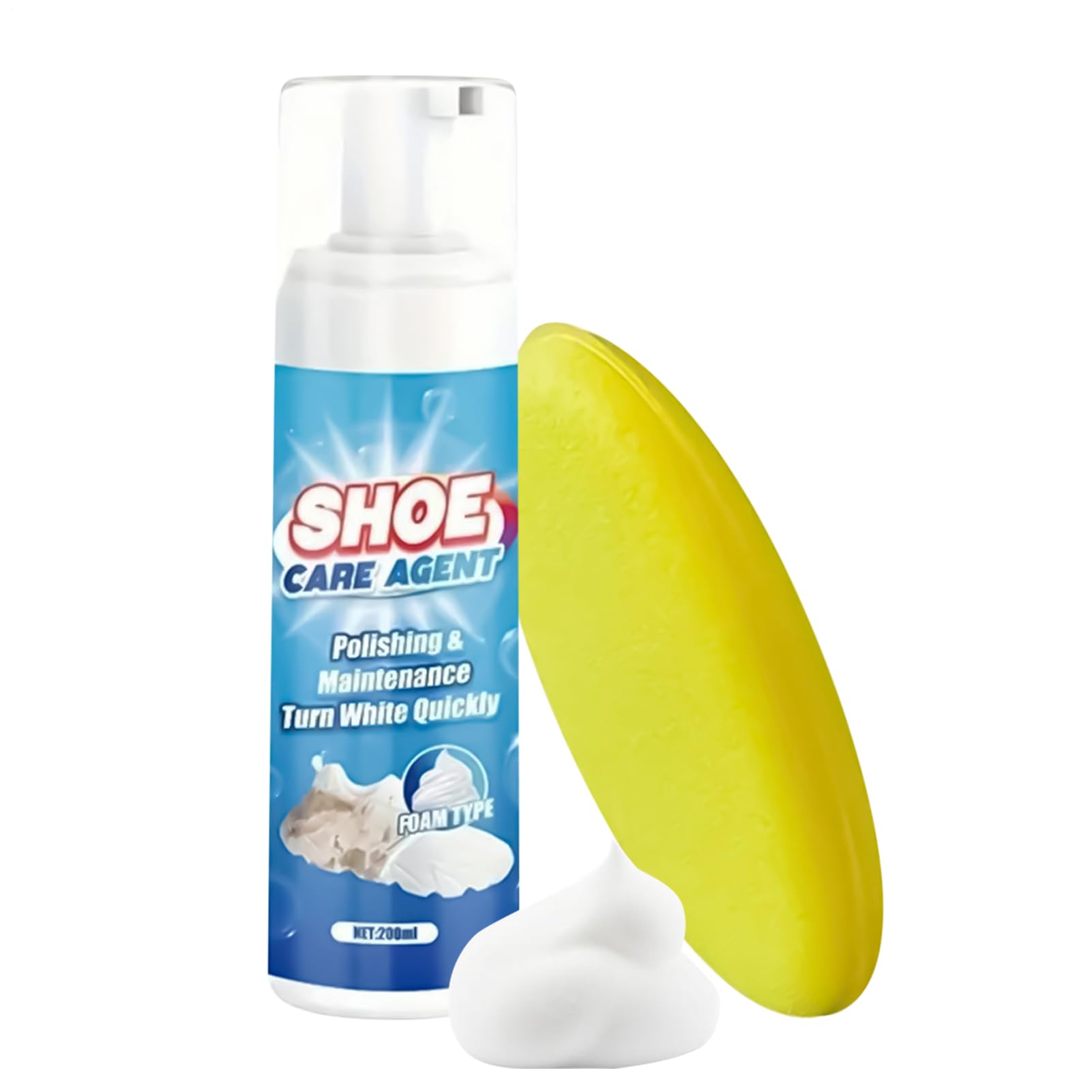 Schuhschaum-Reiniger, weiße Sneaker-Reinigungsset, Schuhreiniger, schneller Fleckenentfernungsschwamm, langlebiges Schaumspray, tragbare Lösung für Leinwand, Tennis, Walking, Outdoor, , Reisen