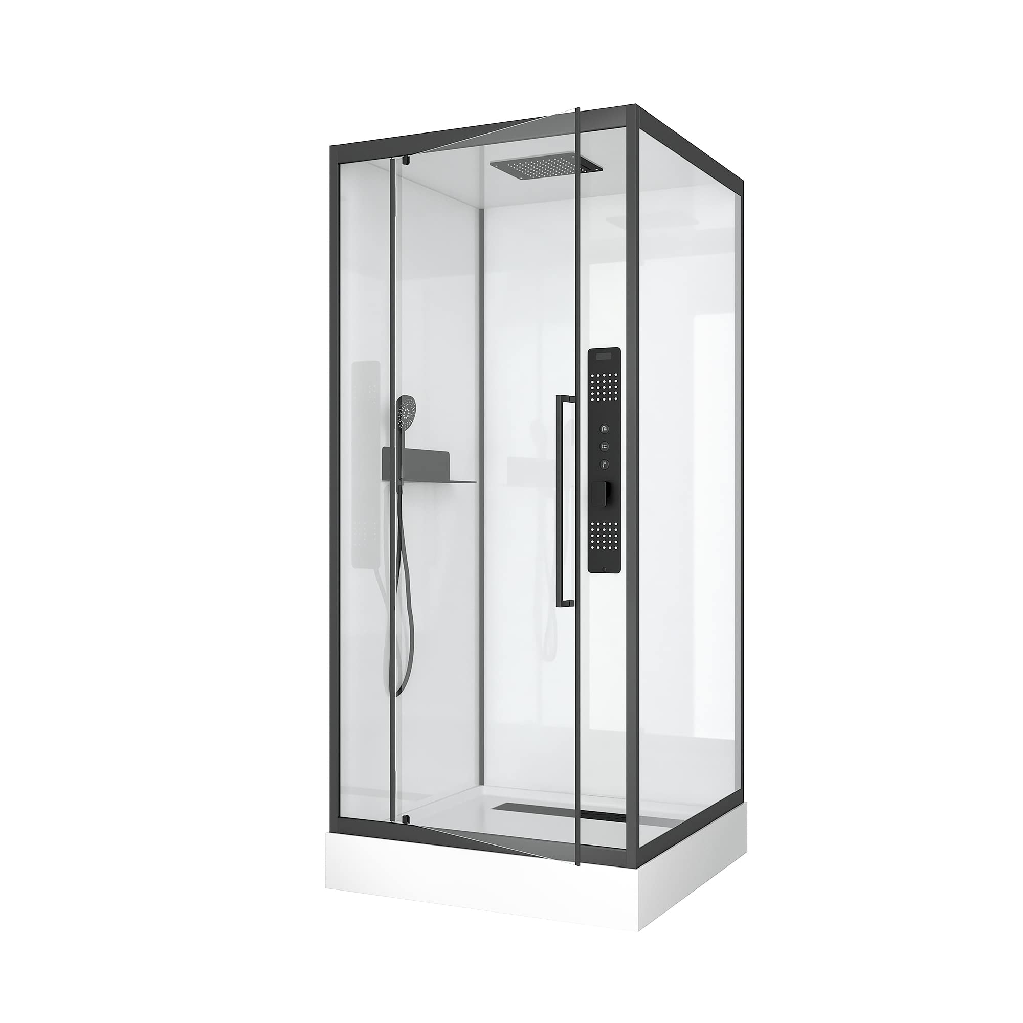 MARWELL Doccia completa White Square 90 x 90 x 215 cm – Set completo con piatto doccia e rubinetto – Doccia angolare con ingresso frontale – Cabina doccia con profili in alluminio di alta qualità