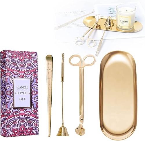 UCINNOVATE Juego de accesorios para velas 4 en 1, recortador de mechas, desnuffer, goteo, bandeja de almacenamiento para amantes de las velas,
