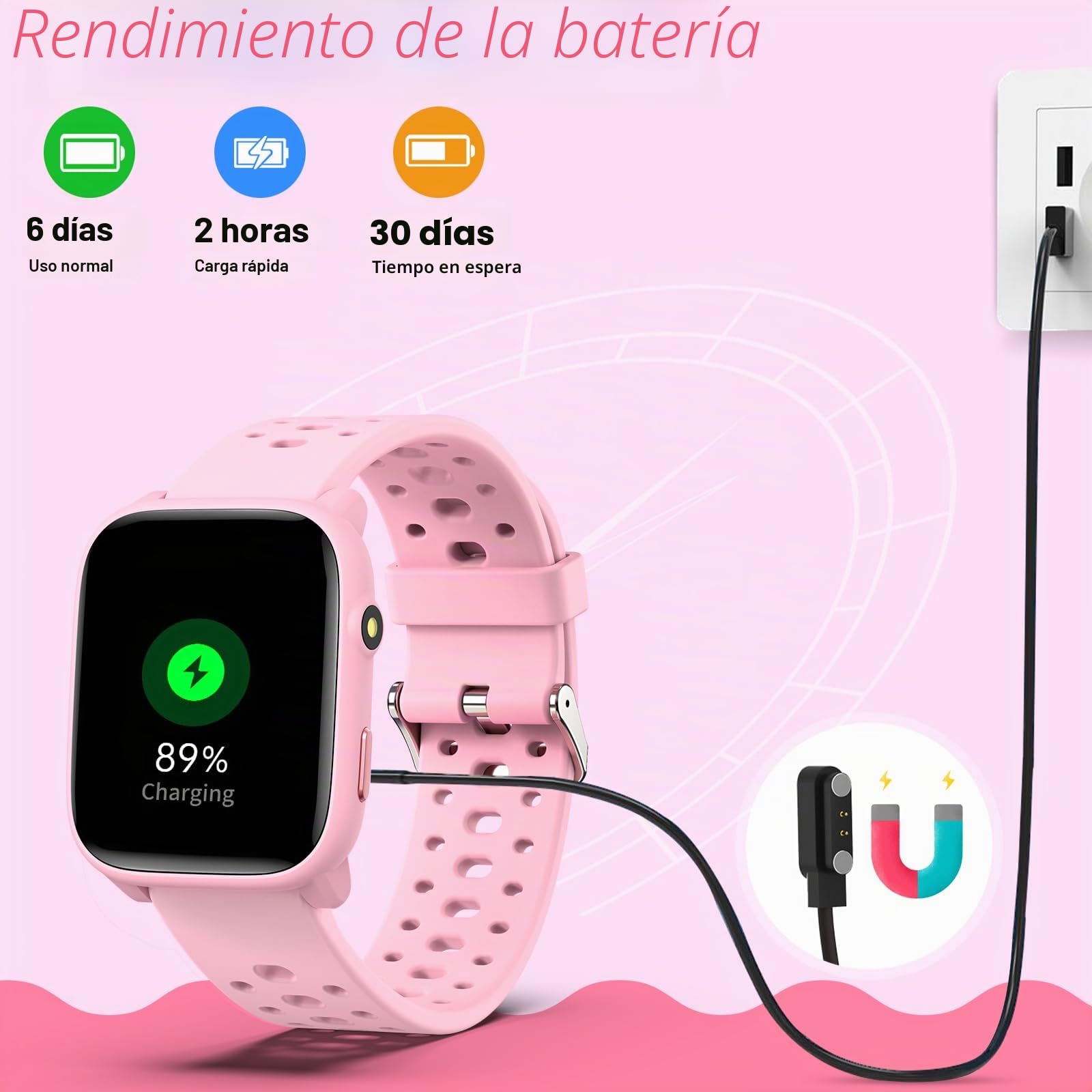 Reloj Inteligente Niños Niñas Sin App Necesaria, 1,83" Smartwatch Niños con Podómetro, Resistente al Agua IP68, Reloj Monitor Cardiaco y Sueño, Despertador, Juegos de Rompecabezas (Rosa)