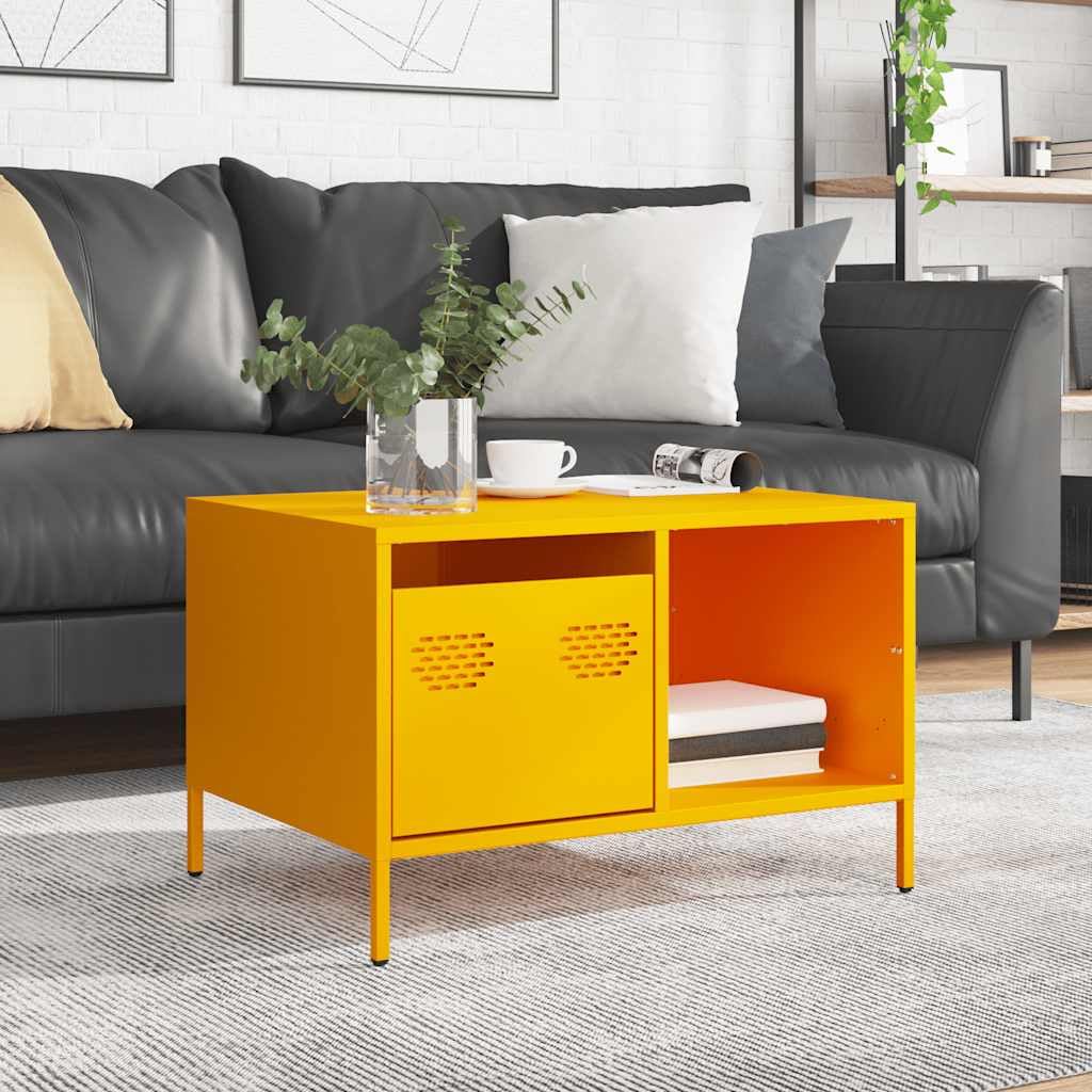 Mesa de centro (68,5 x 50 x 43,5 cm, acero con cajón estante patas regulables en altura, diseño industrial para salón, pasillo, dormitorio