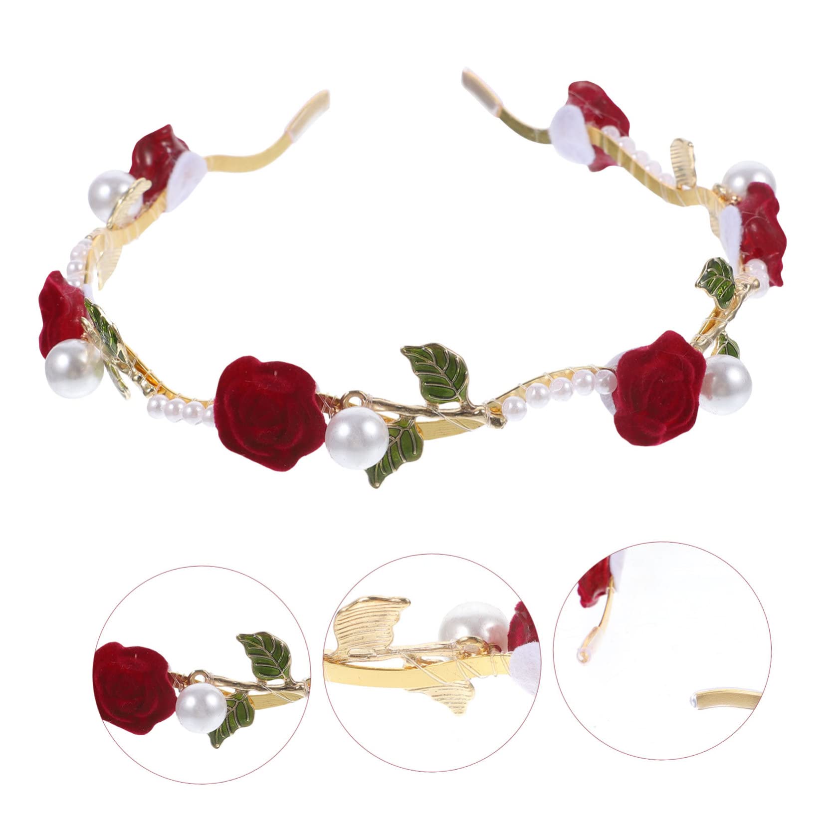 5piezas Diadema De Novia Perlas y Flores Rojas Atractivo Accesorio Para Cumpleaños Bodas y Eventos Especiales Hecho Mano Estilo Vintage y Duradero