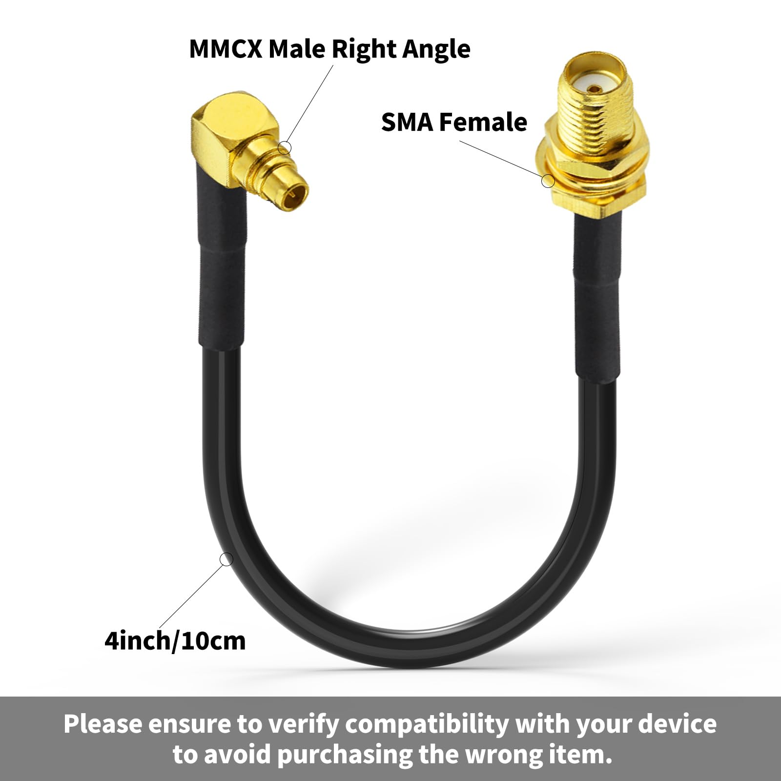 Superbat MMCX SMA 10 cm MMCX męski kątowy na SMA żeński kabel przedłużający antenę koncentryczną RG174 do Wi-Fi, sieci WLAN, sieci bezprzewodowej itp. (2 sztuki)