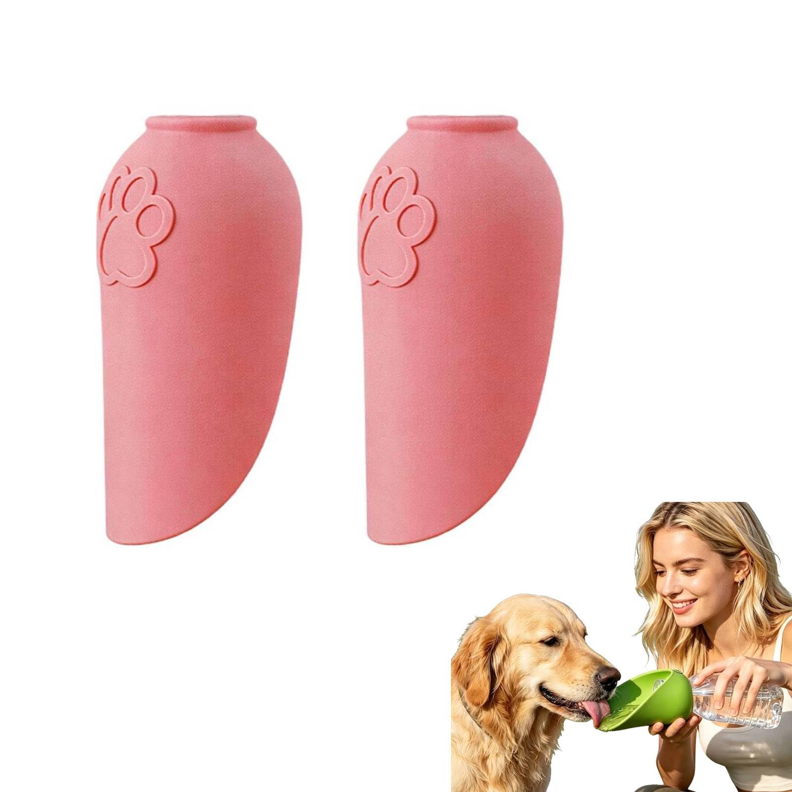 2 PCS Dog Travel Water Bottle Adapter, Leakproof Foldable Leaf Pet Dispenser Cap,BPA-free, Dog Water Bottles for Walking,Outdoor,Travel,Hiking (Pink)