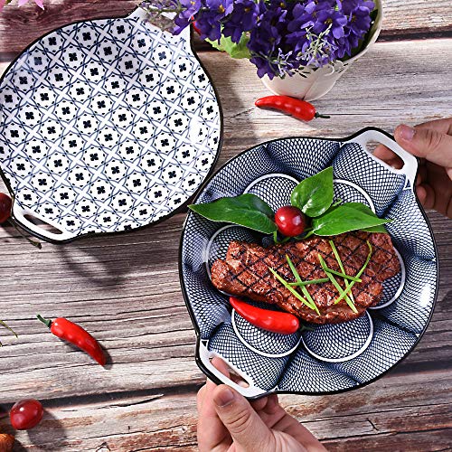 Bosili Porcelain Dinner Plates, Large Serving Plate Set, Assorted Blue White Patterns, Set Of 2, Two-Ears Ceramic Dinner Plates Set #TOP3