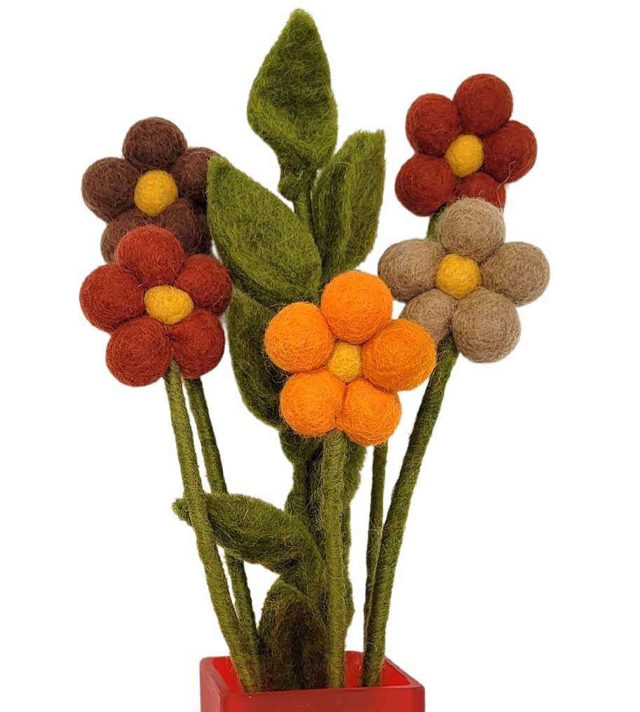 your castle Bouquet of 5 Handmade Felt Flowers & 1 AST, Fair Trade, Sustainable Felt Decoration, Realistic Artificial Flowers