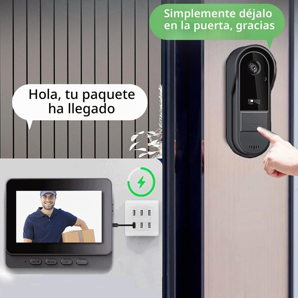 Videoportero Inteligente Exterior Timbre Inalámbrico con Cámara 1080P IP65 Impermeable 170° Gran Angular Video Doorbell con Pantalla IPS de 4,3 Pulgadas, Interconexión Bluetooth, No Requiere WiFi