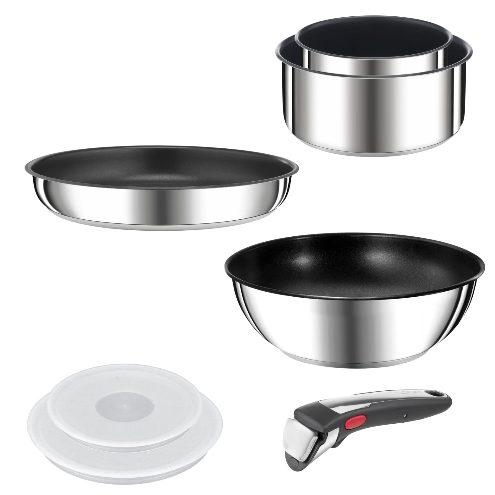 Tefal Ingenio Preference ON L9749702 - Set di pentole impilabili, con Manico Rimovibile, salvaspazio, antiaderenti, a induzione, in Acciaio Inox, 7 Pezzi