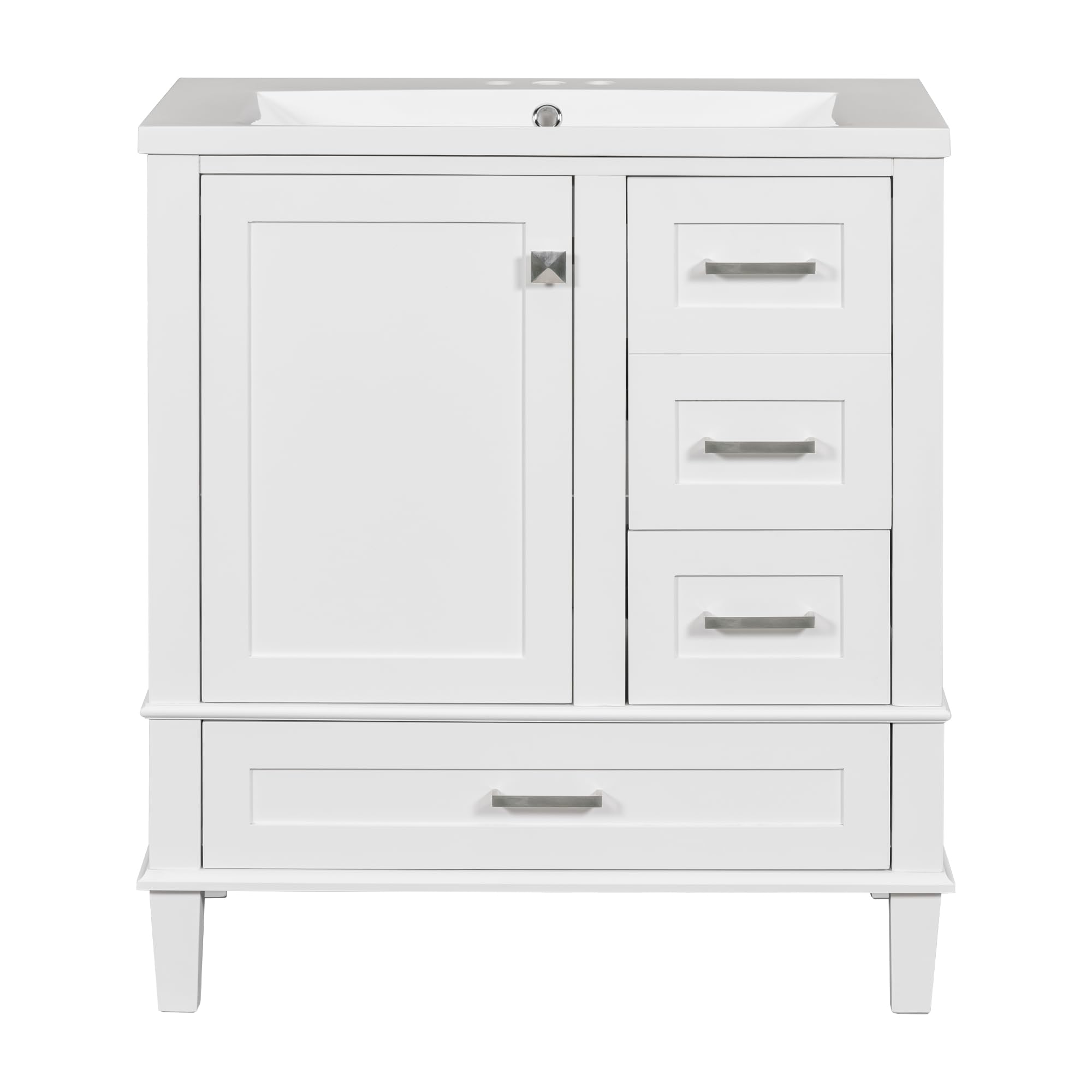 (incomplete)30" Bathroom Vanity Cabinet with Sink Top Combo Set, Undermount Ceramic Sink Bathroom Cabinet with Soft Closing Door and 3 Drawers (White, 30 Inch)