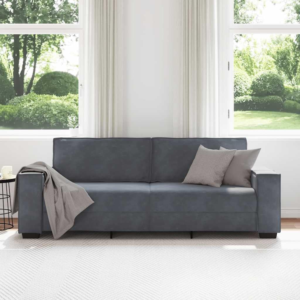 3 Sitzer Sofa Polstercouch für Wohnzimmer Dunkelgrau 180 cm Samt